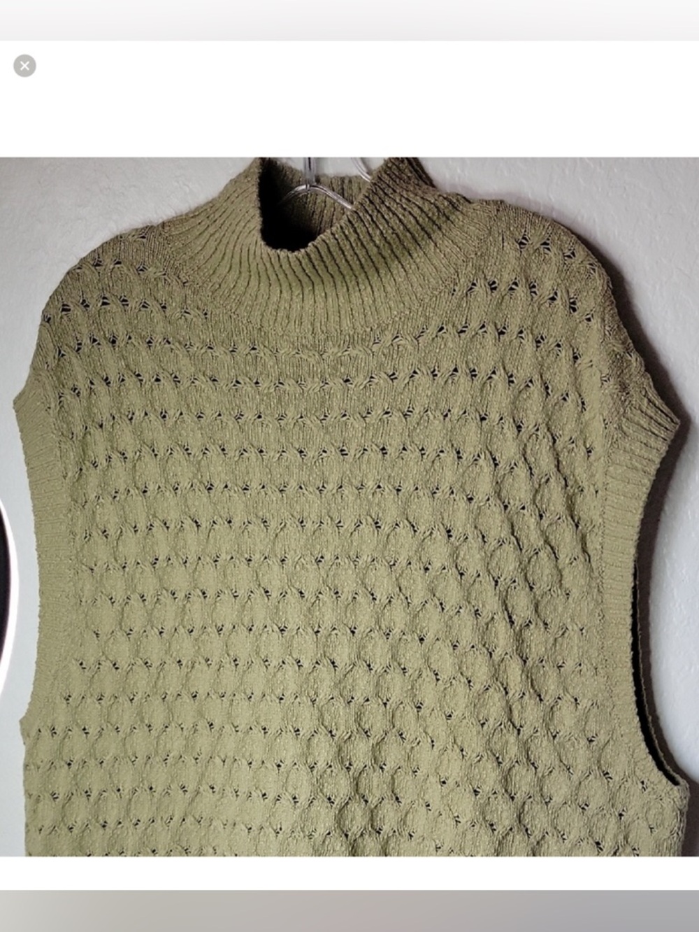 Free People Olive Green Turtleneck Cable Knit Sleeveless Sweater Size M - Picture 8 of 11